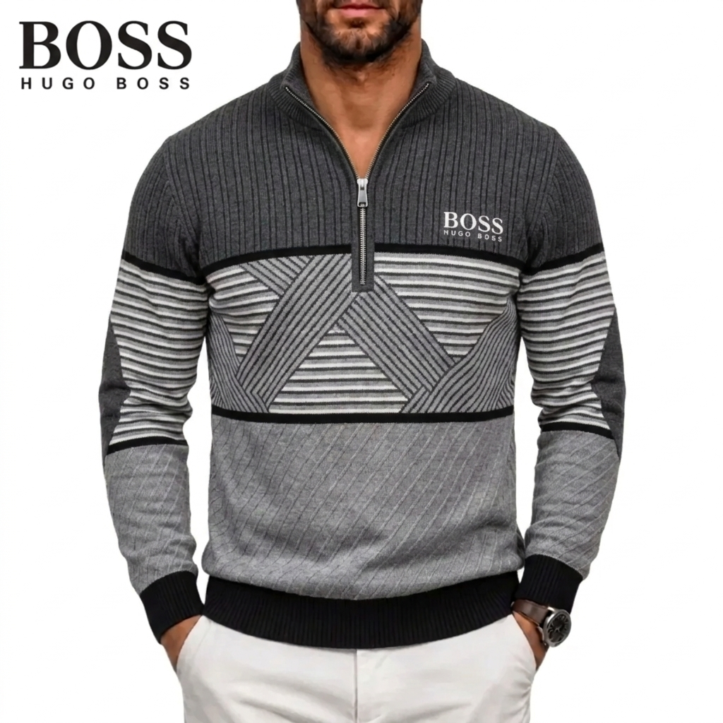 Pull Homme à Rayures Géométriques avec Zip Quart