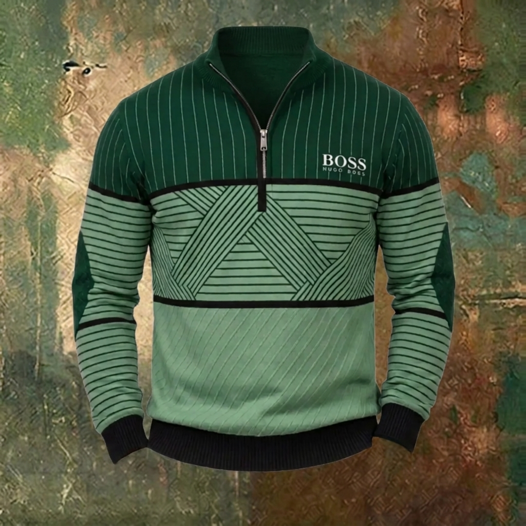 Pull Homme à Rayures Géométriques avec Zip Quart
